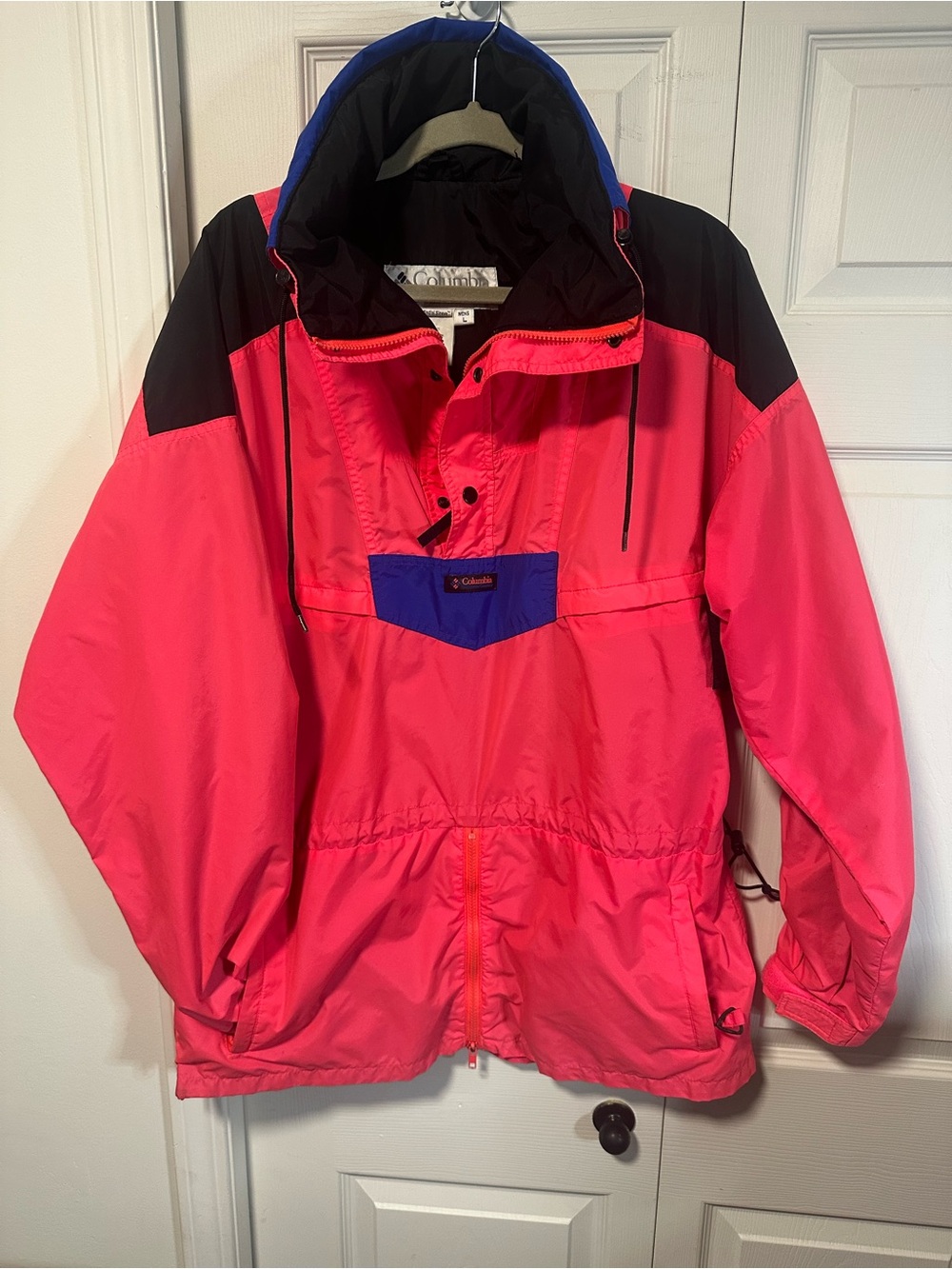 Vintage Columbia Pullover Windbreaker 90's Men's Large Neon Pink Jacket